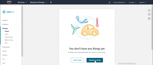 AWS IoT core Register Thing