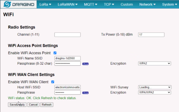 LPS8 WiFi Settings