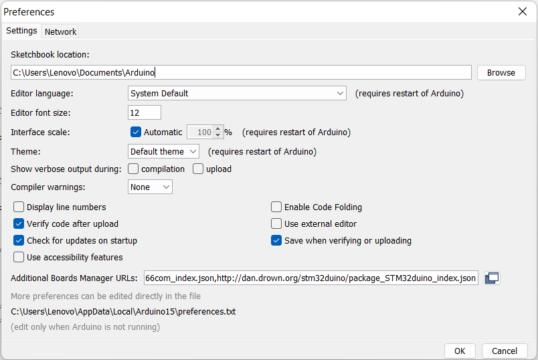 ArduinoIDE STM32 Preferences